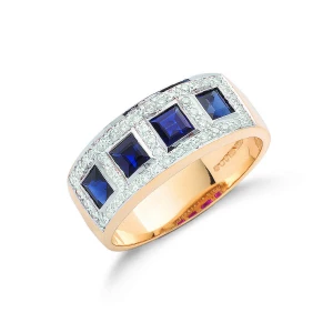 9ct Yellow Gold 0.22ct Diamond & 1.16ct Blue Sapphire Eternity Ring